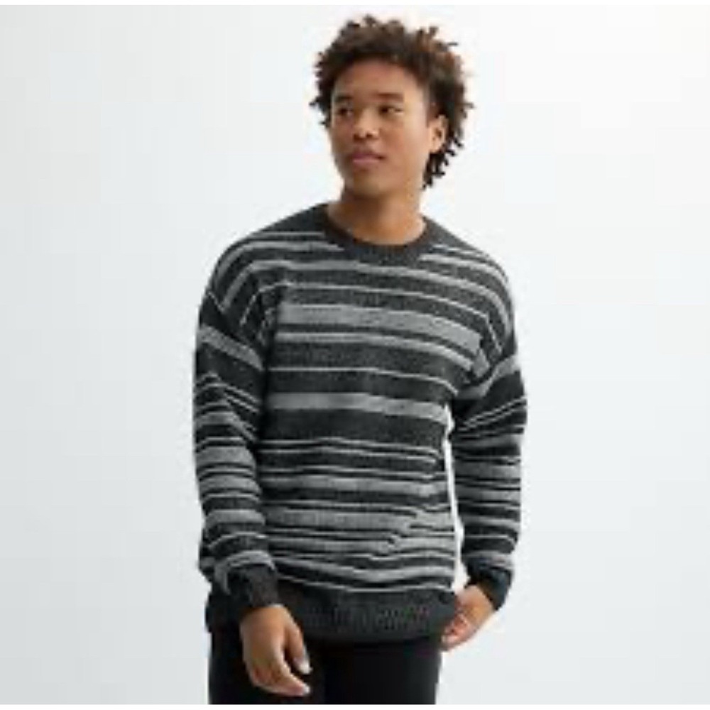 Retrofit Men's Black Gray Textured Crew Neck Long Sleeve Sweater Preppy Sz XXL‎
